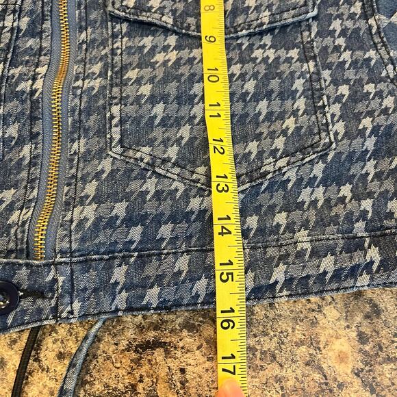 Uptown Blue Denim Cropped Jean Jacket Mixed Checkered Print Small - Picture 7 of 10